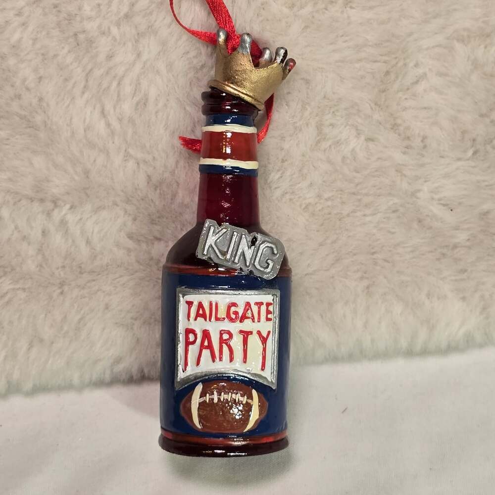 King Tailgate Party Football Bottle Ornament with Crown – Sports Bar Themed 4”